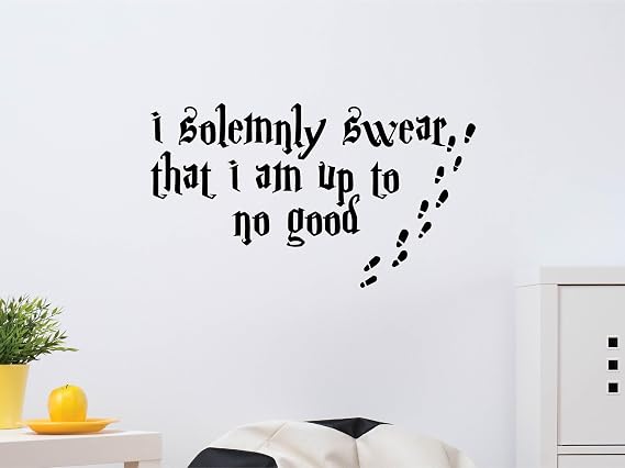 I Solemnly Swear That I Am Up To No Good Wall Decal with Footprints - Marauder's Map Themed Vinyl Lettering for Home or Bedroom Decor