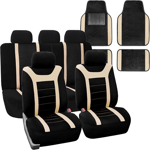 FH Group Car Seat Covers Sports Seat Covers Full Set Universal Fit for Cars Trucks & SUVs (Beige) FB070115 + F14407