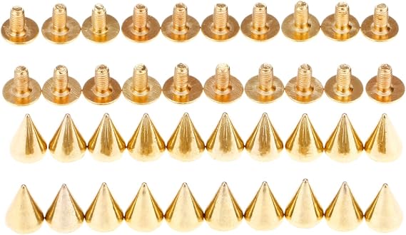 Punk Metal Rivets Screw For Handbag, Belt Shoes, Colored Metal Screw Back Rivet, Cone Spikes Screwback Studs, DIY Leathercraft Findings, 7X10MM, Gold