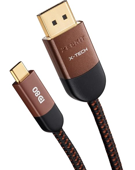 Zeskit X-Tech 80Gbps 16K Bi-Directional Certified USB-C to Displayport 2.1 Cable, DP2.1 DP80 (3ft/1m)