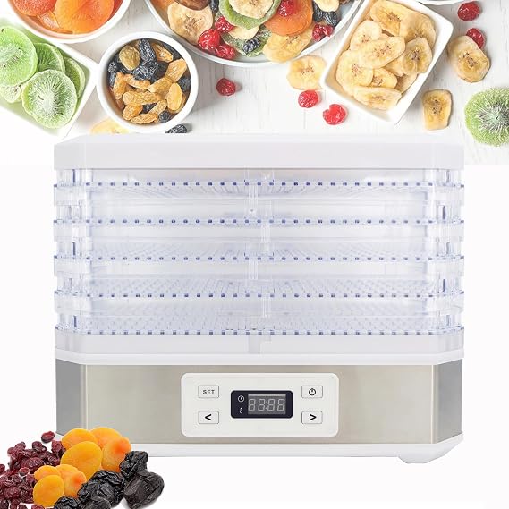 Food Dehydrator Machine, 350W Dehydrator For Food And Jerky With 5-Trays Adjustable, Temperature Control(95oF-158oF) 48 Hour Timer For Food, Jerky, Meat, Fruit, Herbs And Vegetable