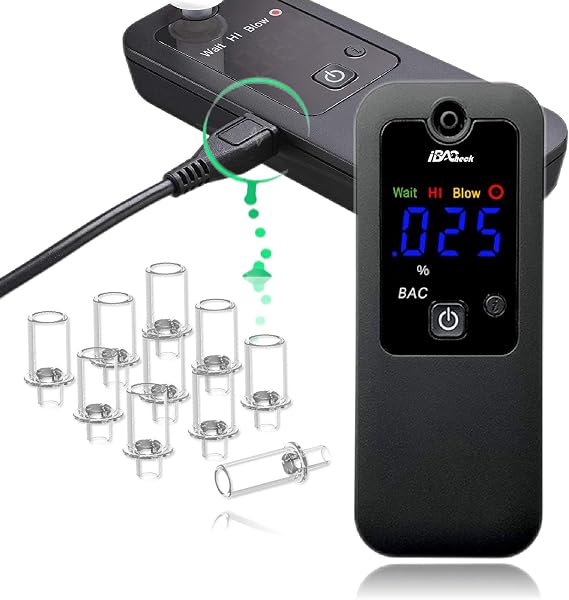 Rechargeable Breathalyzer and Last 200 Test After Full Charged, 10 Memories and LED Display