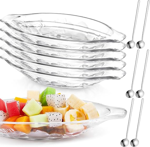 Mumufy 6 Pcs Acrylic Banana Split Boats Bowls, 6.3 oz Ice Cream Bowls