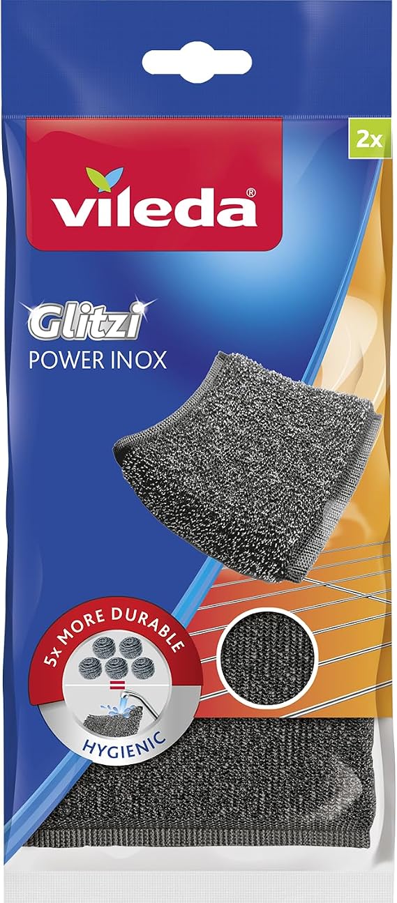 Vileda Glitzi Power Pad Inox, Ekstra kaliteli, Pas tutmaz, Zorlu lekeleri söker, 2'li Paket