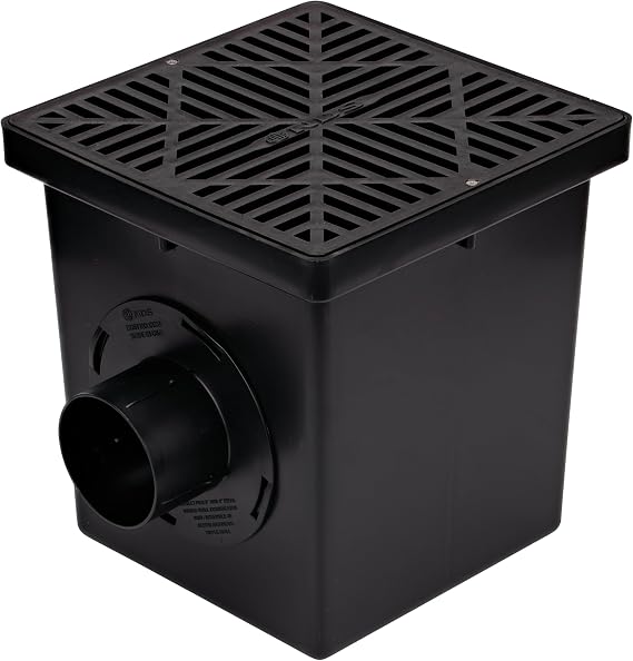 NDS 1200BKITRTL1PK Square Catch Basin Drain Kit with 2-Opening Catch Basin Drain, 2 Adapters, 1 Outlet Plug, and 1 Plastic Drain Grate, 12-Inch, for Lawns, Landscaped Areas, Black
