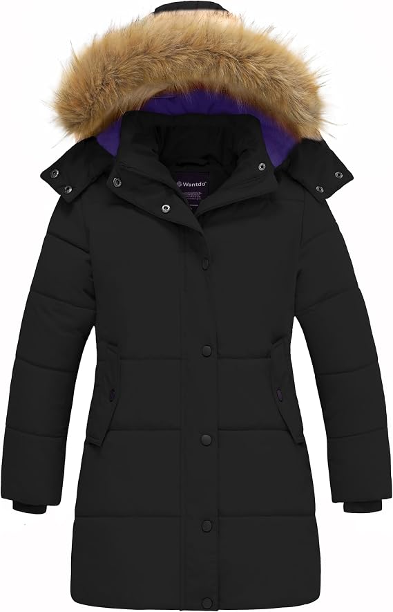 wantdo Girls' Waterproof Winter Coat Long Puffer Jacket Warm Parka Hooded