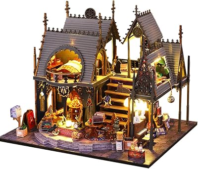 Yuzhen DIY Miniature Dollhouse with Furniture and LED Lights, Wooden Dollhouse Includes Dustcover and Music Movement