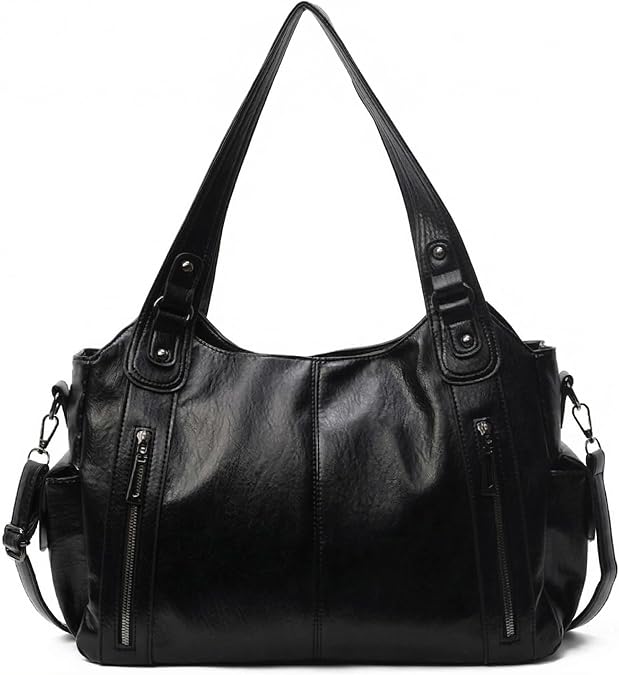 XCZAP Vintage Punk PU Leather Tote Bag for Women Large Slouchy Crossbody Hobo Bag Waterproof Spacious Interior Adjustable Strap College Work Travel Daily Use