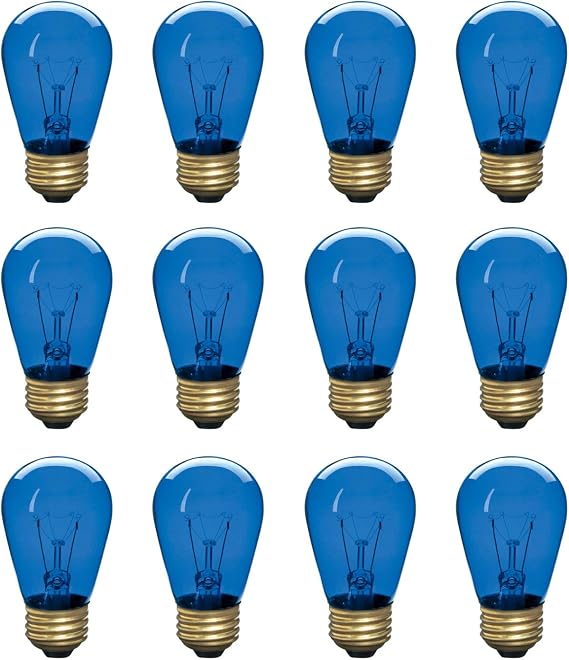 Xtricity Incandescent S14 Edison Light Bulb, String Light Replacement, E26 Medium Base, 130V, Blue (12 Pack)