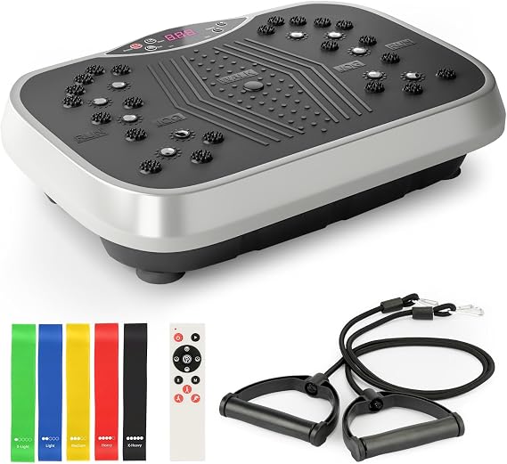 Vibration Plate Exercise Machine for Lymphatic Drainage, 120-Level Vibrating Platform Machine for Weight Loss/Body Workout, with Resistance Bands Home Gym Fitness Shake Plate with Resistance Bands