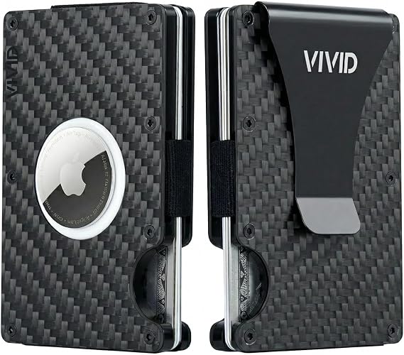 VIVID Carbon Fiber AirTag Wallet for Men - Slim, Modern, RFID Blocking, Scratch Resistant, Credit Card AirTag Holder, Easy Access Cards, Money Clip, Mens Wallet (Carbon Fiber)
