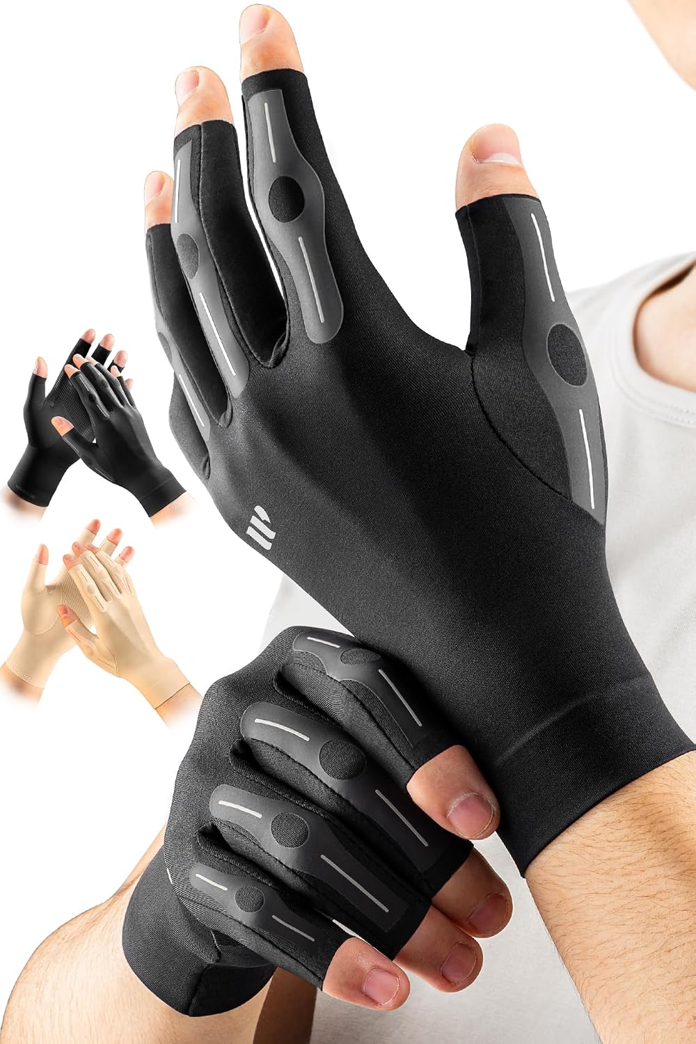 Compression Artiritis Gloves for Women&Men with Graduated Pressure Design for pain, Finger Support for Hand Comfort, Daily Wear & Sleep Use for Crocheting, Typing Fit Palm 8.3-8.8'' Black L