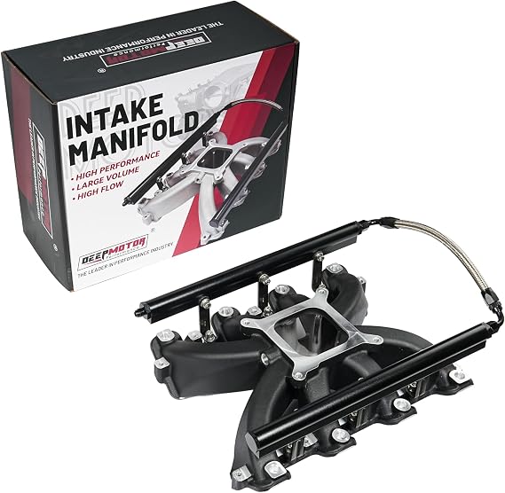 Aluminum Single Plane EFI Intake Manifold for Gen III LS1 LS2 LS6 with Fuel Rail (Black)
