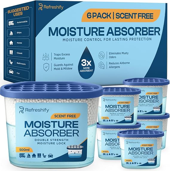 6 Pack Premium Moisture Absorbers & Dehumidifier Tubs for Car
