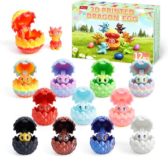 12 Pack 3D Printed Dragon Egg, Mini Eggs with Dragon Inside for Easter Basket Stuffers,Desk Pet, Mystery Figure Decor,Surprise Gift for Birthday, Christmas (Multicolor)