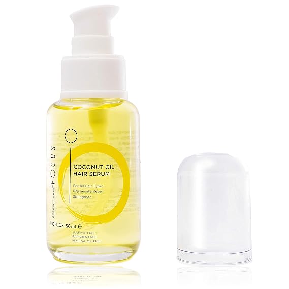 Perfect Hair Coconut Oil Hair Serum - Natural Hair Oil Infused with Raw Virgin Olive Oil, Sweet Almond and Keratin - Smoothing Hair Oil for Frizzy, Dry & Damaged Hair - 50ml (1 Pack)