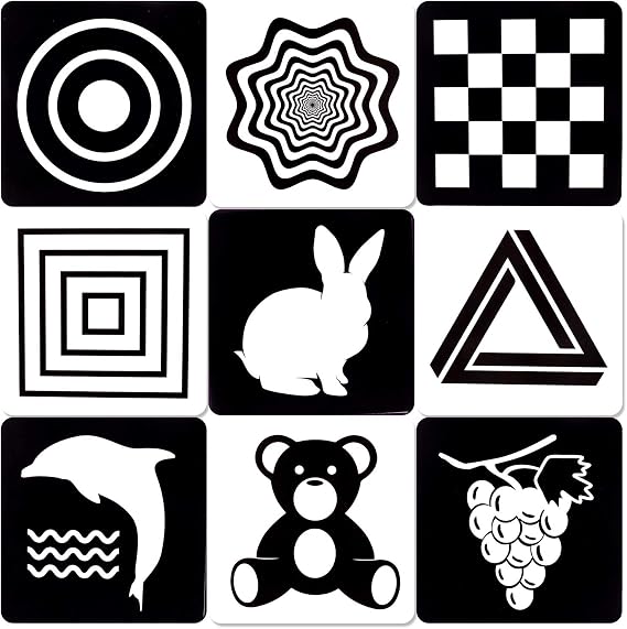 MINTLIFE Black White Flash Cards for Babies 20 Cards 40 Pages 8.4'' x 8.4'' High Contrast Newborn Baby Toys