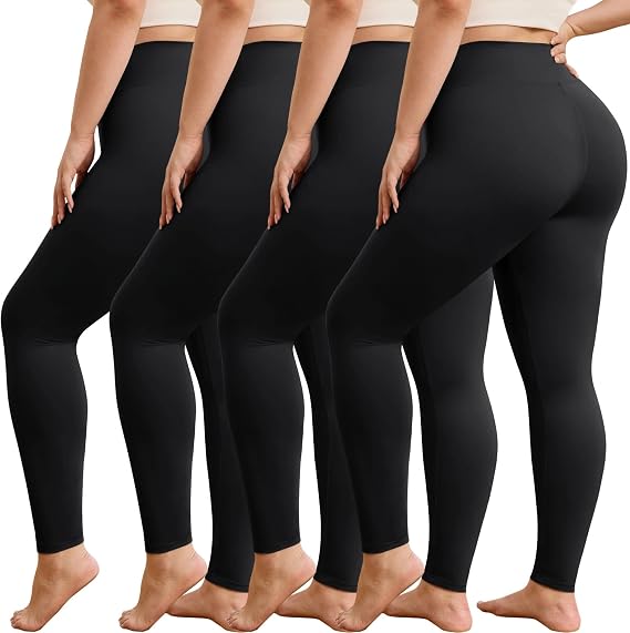 VALANDY Creamlush 4 Pack Plus Size High Waisted Leggings for Women L-5XL
