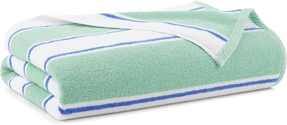 Aston & Arden Striped Beach Towel - Oversized 35 x 70 Soft Plush Thick Cotton, 600 GMS Heavy & Luxury for Pool Chairs, Resort, and Hot Tub, Green/Blue