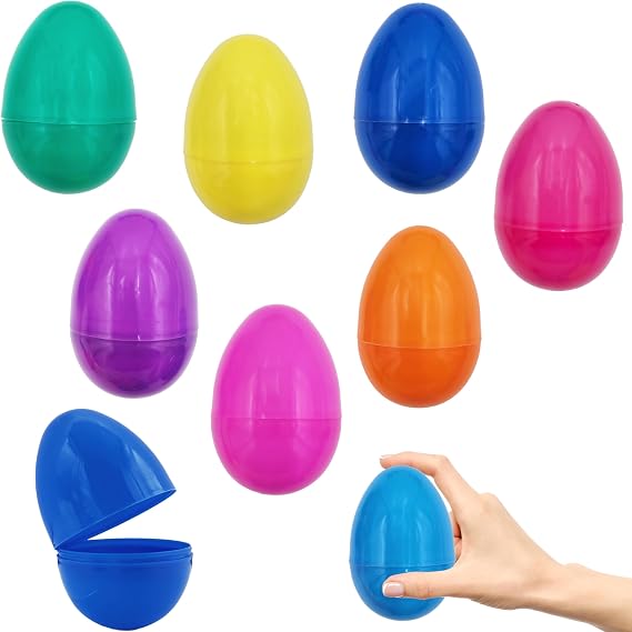 Chochkees Fillable Easter Eggs with Hinge Bulk Colorful Bright Plastic Easter Eggs, Perfect for Easter Egg Hunt, Surprise Egg, Easter Hunt, 3" Inch Assorted Bright Colors (50-Pack)