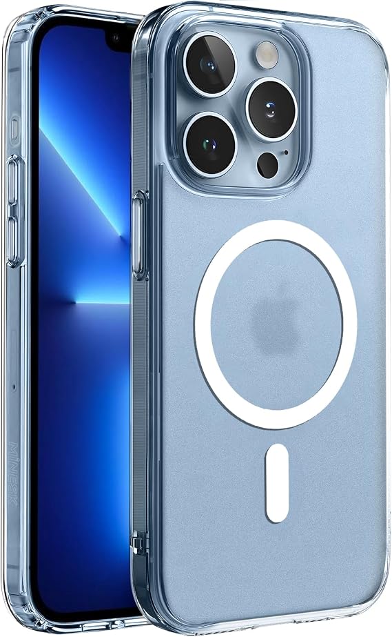 Minesk iPhone 13 Pro Max için MagSafe ile Uyumlu SuperMatt Serisi Arkası Parmak izi Tutmayan Sert Mat Polikarbonat Kenarları Tpu Silikon Metal Tuşlu Premium Şeffaf Kılıf Kapak (Manyetik, 13 Pro Max)