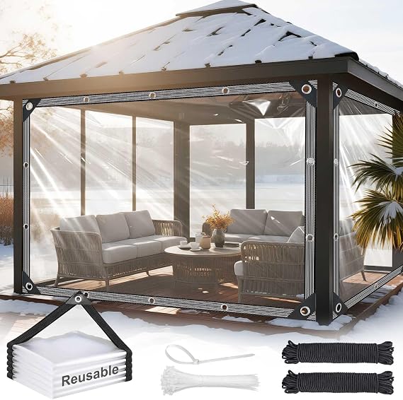 Clear Tarps Heavy Duty Waterproof, 14 Mil Clear Vinyl Tarp with Grommets