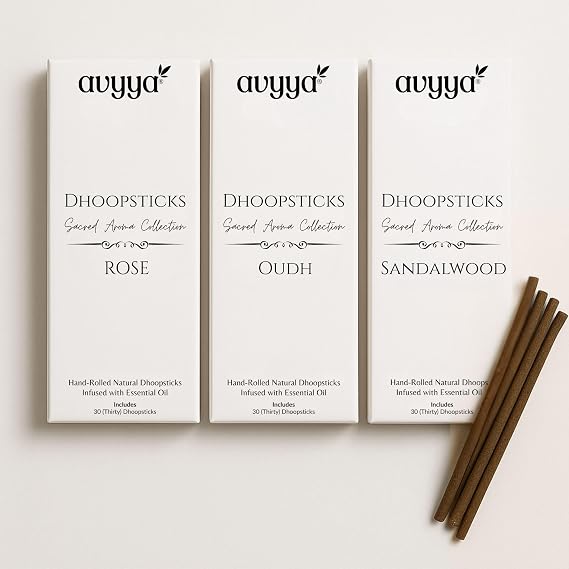 100%-Natural-Incense-Bambooless-Dhoop-Sticks | Handrolled Natural Bambooless Dhoop | Chemical-Free, Charcoal-Free | 3 Scents: Oudh, Rose, Sandalwood