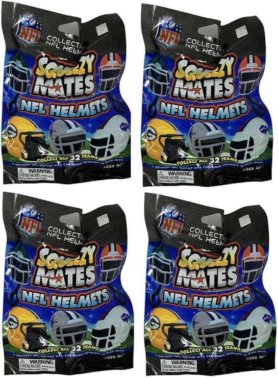 Party Animal Squeezymates Helmets 2025 Series 1 NFL Helmet Figures Blind Bags Gift Set Party Bundle - 4 Pack