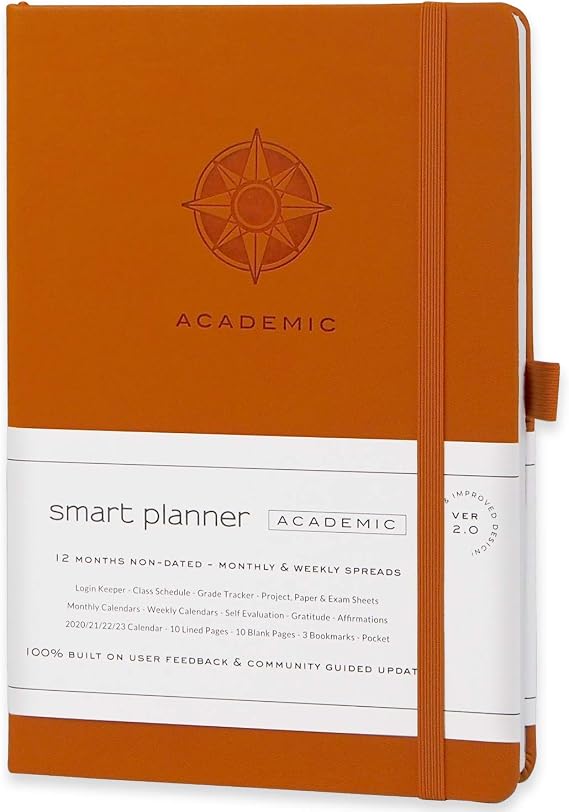 Smart Academic Planner - A5 Size 8.6 x 5.7 inches - Undated Daily Planner for School - Daily, Weekly, and Monthly Scheduling - Student Planner for Maximizing Focus and Productivity (Orange)