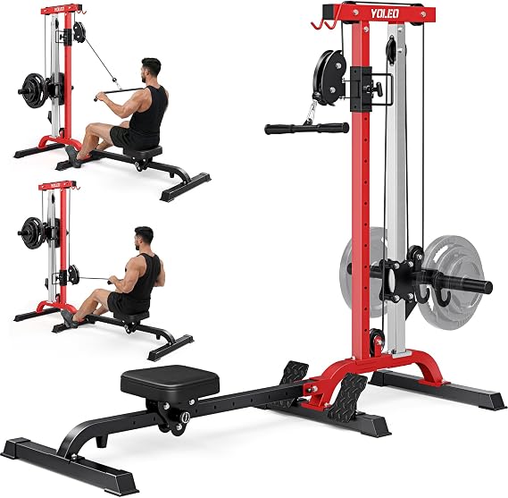 YOLEO Cable Machine Home Gym 2 in 1, Rowing Machine & LAT Pulldown Station