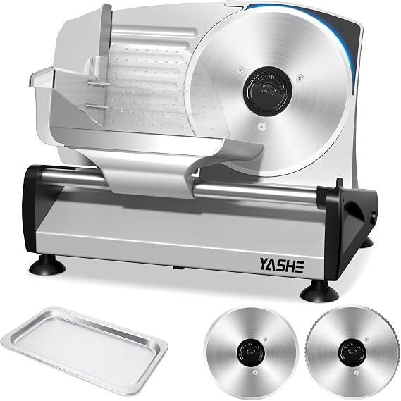 YASHE Electric Meat Slicer with Dual 19cm Blades, 200W DC Motor