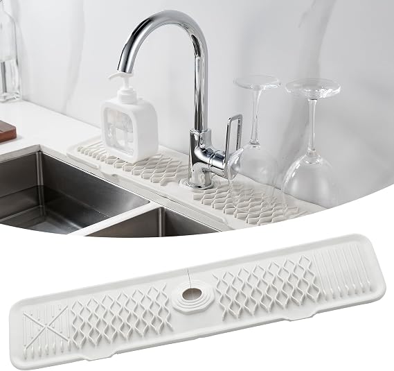 Silicone Faucet Splash Guard Cream White/Beige Kitchen Dish Drying Mats | Sponge Holder Bathroom Countertop Protect Kitchen Sink Splatter Screen Faucet Splash Guard