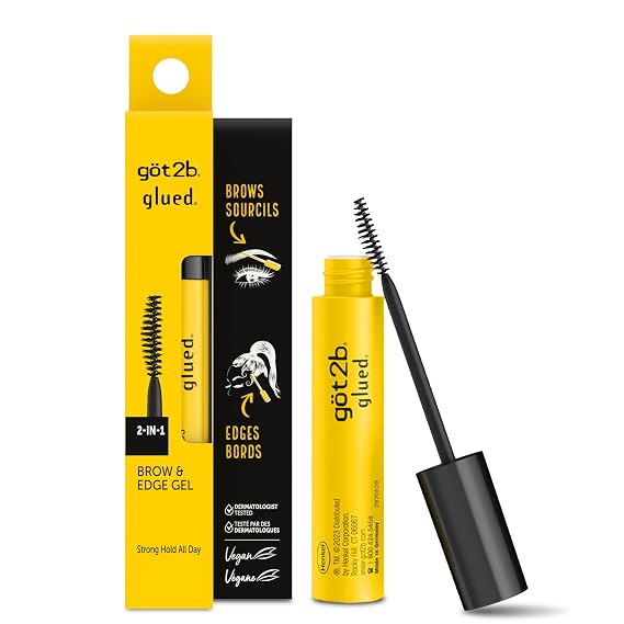 got2b Glued 2-in-1 Brow & Edge Gel, Strong Hold, Clear Finish | Lays edges, baby hairs & brows; strong clear hold; sweat-resistant, quick-dry; vegan, alcohol-free, with castor oil