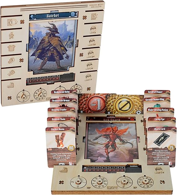 CZYY Character Dashboard Set, 2 Birch Wood Player Boards with HP XP Dials | Compatible with Gloomhaven Jaws of the Lion, Saves Table Space, HP and XP Dial Trackers, Assembly Required