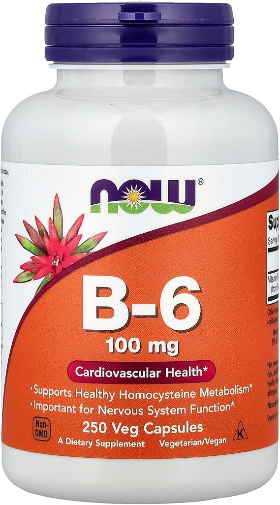 NOW Foods B-6, 100 mg, 250 Veg Capsules