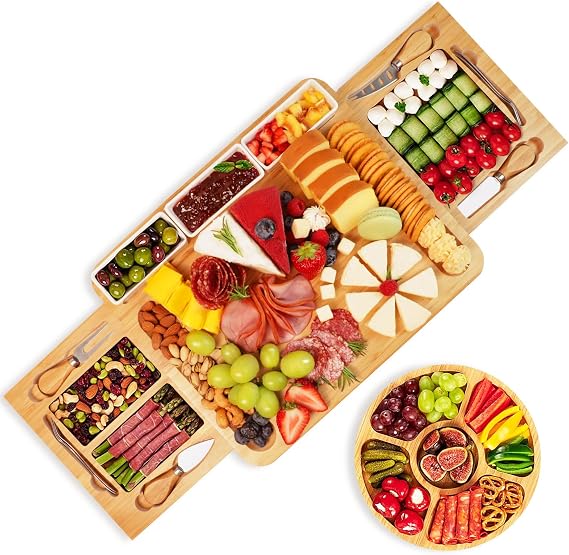 YZS Charcuterie Board Set, Cheese Board & Knife Set with Cheese Tray, Large Bamboo Platter for Cheese & Meat - Gift for Women, Couples Wedding Anniversary, Housewarming