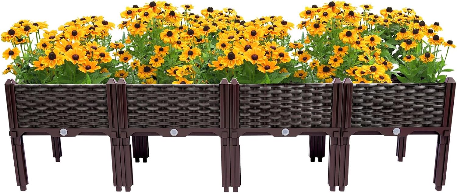 Raised Garden Beds Outdoor Planter Raised Beds Kits with Legs & Drain Holes, Plants Elevated Garden Boxes for Patio, Deck, Porch, Backyard, Brown