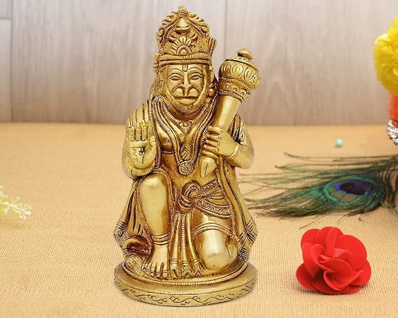 Artvarko Brass Lord Hanuman Ji Murti Bajrangbali with Gada Bhagwan Statue Showpiece for Pooja Gift Living Room Decoration Home Decor