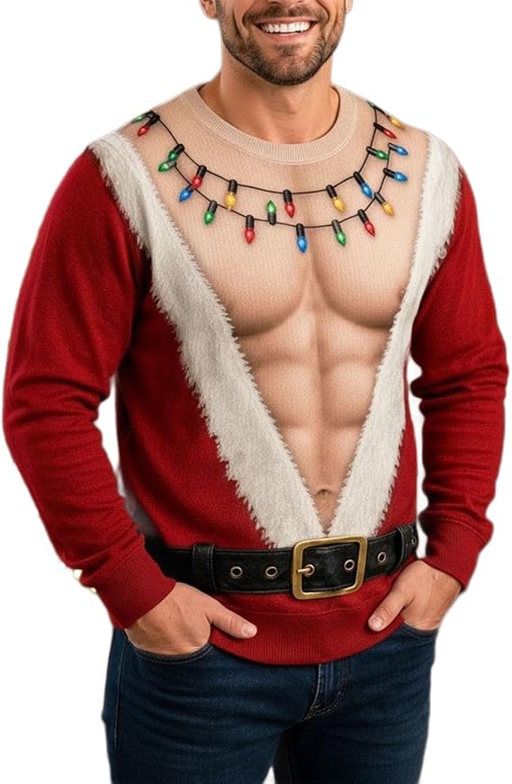 Ugly Christmas Sweater for Men 3D Funny Hairy Chest Sweatshirts