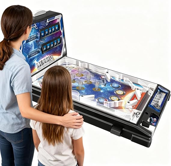 Pinball Machine Full Size LED Table Top Electronic Arcade Game with Lights and Sound Effects Mini Pinball Machine with Digital Scoreboard Fun Retro Gift for Boys and Girls Age 5 Plus