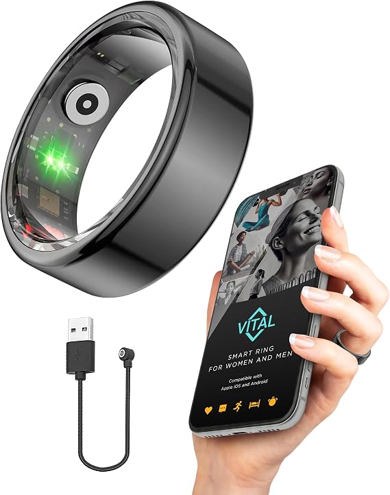 Vital Health Smart Ring for Women Rings for Men Fitness, Black, Size 9