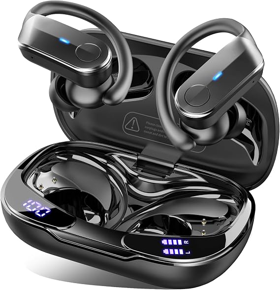 Wireless Earbuds, Sports Bluetooth 5.4 Headphones IPX8 Waterproof, 70H Over Ear Buds with Deep Bass Sound,4 ENC Noise Cancelling Mics, USB-C Fast Charging Earphones with Earhooks for Workout/Running