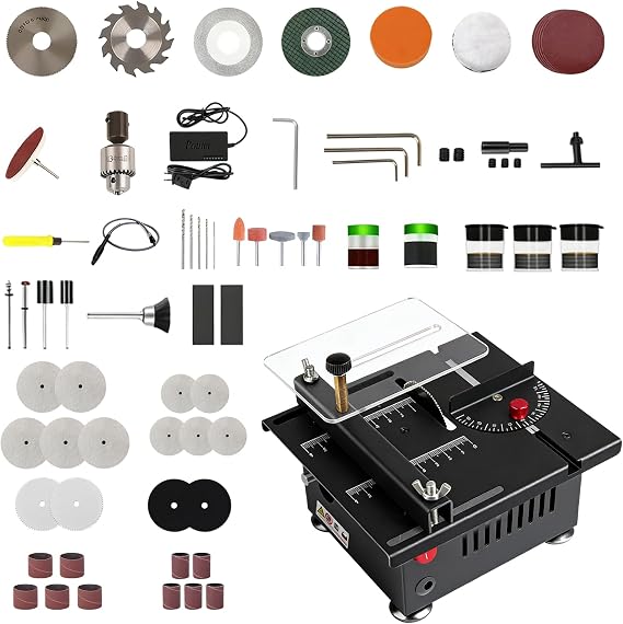Mini Multi Functional Table Saw, 100W Table Saw Speed & Angle Adjustable | Mini Portable Desktop Electric Saw with 7 Speeds, 16MM Cutting Depth for Wood Plastic Acrylic Cutting Complete Accessories