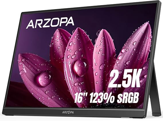 ARZOPA 2.5K Portable Monitor 16 Inch 2560 x 1600 HDR 10bit QHD USB-C HDMI Laptop Monitor 16:10 IPS Eye Protection External Second Screen for Mac PC Phone PS4/5 Xbox Switch (Z1RC)