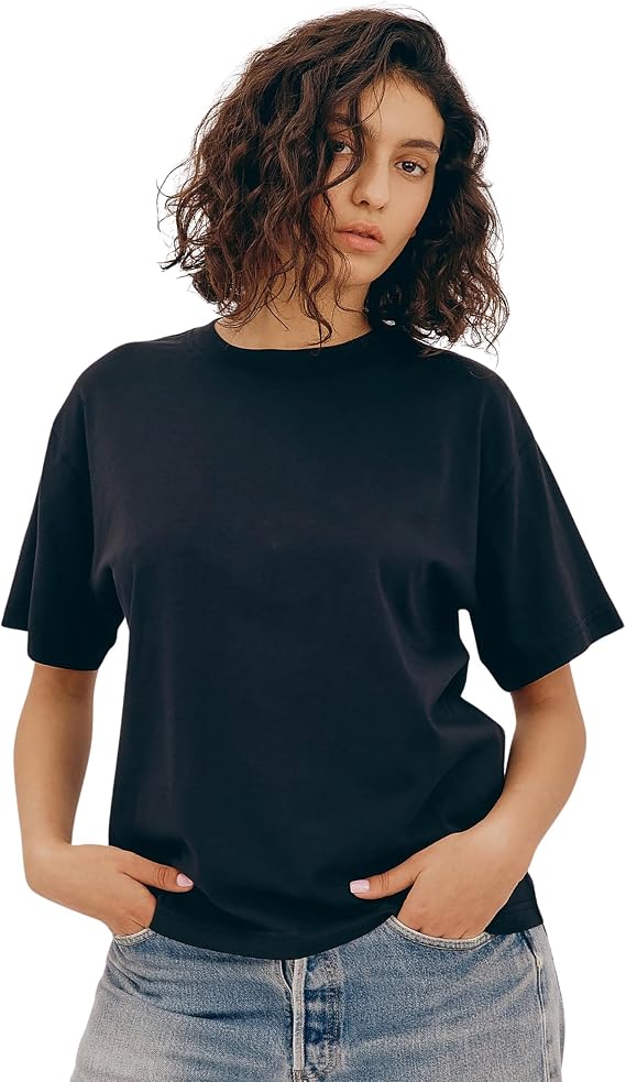 Organic Basics Women's True Boxy Cotton Short Sleeve Tee Shirt