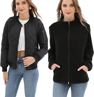 Argstar Womens Bomber Jacket & Fleece Jacket Fall Winter Outerwear Color - Black, Size - Small