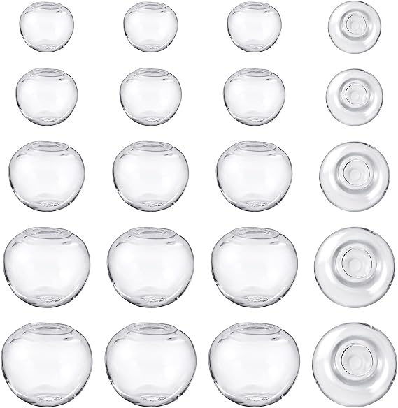 Magibeads 100Pcs Empty Clear Glass Balls Globe Bottles Round Wish Fairy Dust Balls Tiny Glass Jars Orb Ball Glass Ornaments for Christmas Crafts Earring Jewelry Making Supplies 10/12/14/16/18mm