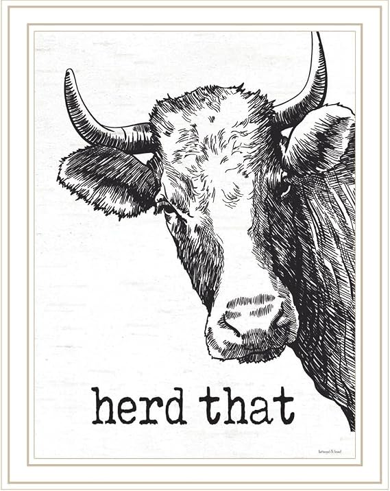 Trendy Decor 4U LET137-779WG Herd That Wall Art By Lettered & Lined - Farmhouse Animal 18" H x 14" W