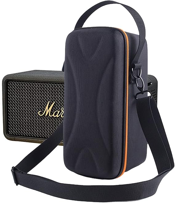 Case Bag for Marshall Middleton Portable Bluetooth Speaker,Middleton Hard EVA Carrying Case Shoulder Bag w/Extra Mesh Pocket for Cable and Accessories(Black + Orange)