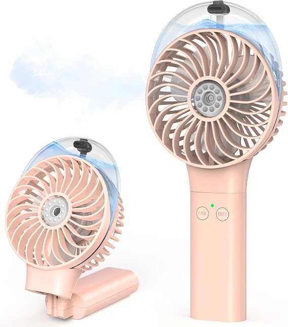 2026 Upgraded Portable Handheld Misting Fan - 180 Foldable Mini Personal Fan, 13H Cooling, 3 Speeds & 2 Water Sprayer Modes, Essential for Travel, Beach, Camping, Cruise, Christmas Gifts for Women